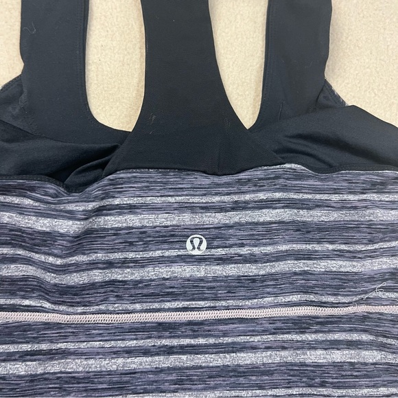 Lululemon Tank Top Womens 8 Gray Black Stripes Galore Built In Bra - Picture 6 of 7